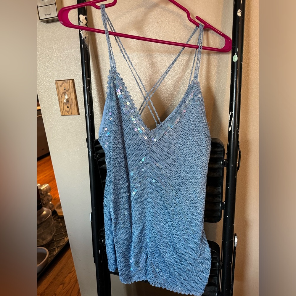 crocheted sweater with matching tank top, size XL Blush impressions